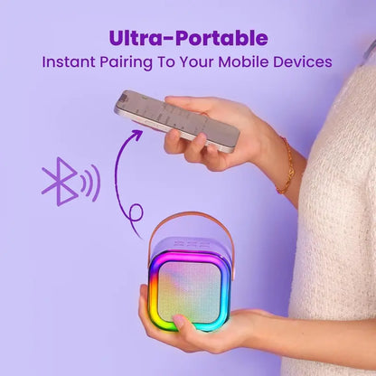 Portable Mini Karaoke Machine with 2 Wireless Microphones - Rechargeable USB Bluetooth Speaker, LED Lights, Suitable for Family Gatherings, Birthday Parties, Gifts for 3-14 Year-Old Children