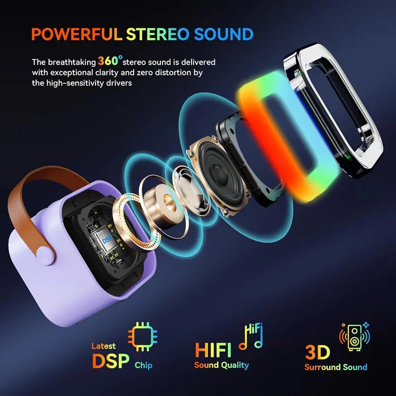 Portable Mini Karaoke Machine with 2 Wireless Microphones - Rechargeable USB Bluetooth Speaker, LED Lights, Suitable for Family Gatherings, Birthday Parties, Gifts for 3-14 Year-Old Children