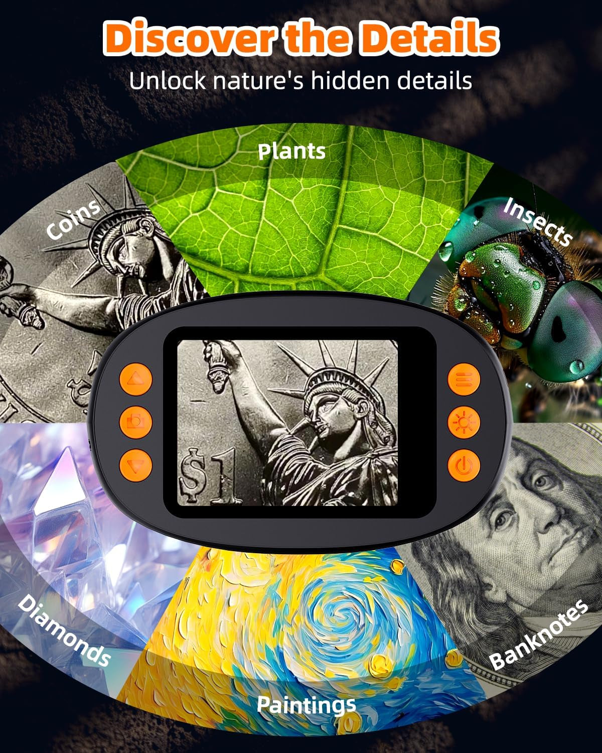 Microscope with Lights, Handheld Digital Coin Magnifier for Collectors