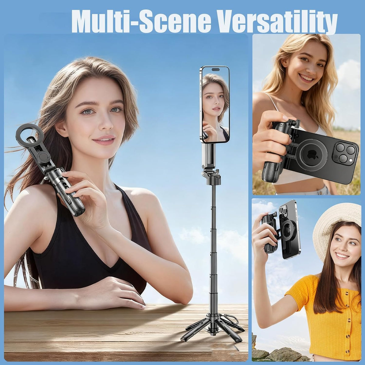 4 in 1 Magnetic Tripod Pocket Selfie Stick Extends to 18.7In