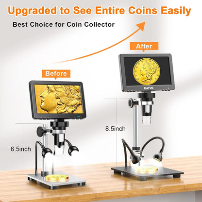7'' HDMI Digital Microscope 1200X Coin Microscope View Entire Coin