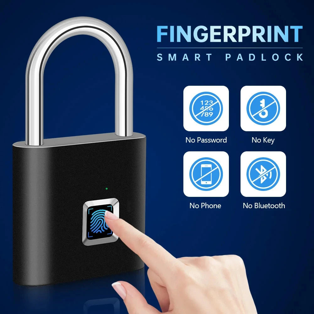 Smart Fingerprint Padlock Waterproof Fingerprint Keyless Door Lock Type C Rechargeable Security Padlock for House