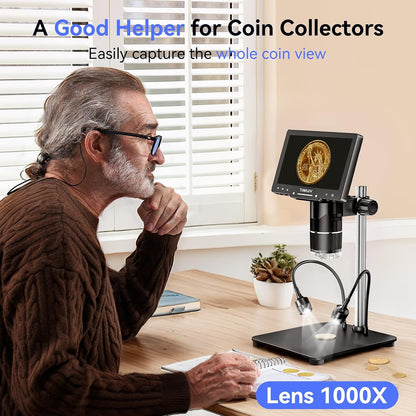 Tril107 3-Lens Digital Microscope 2500X, Coin Magnifier with Light