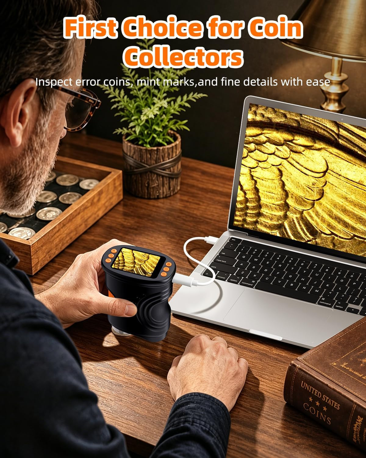 Microscope with Lights, Handheld Digital Coin Magnifier for Collectors