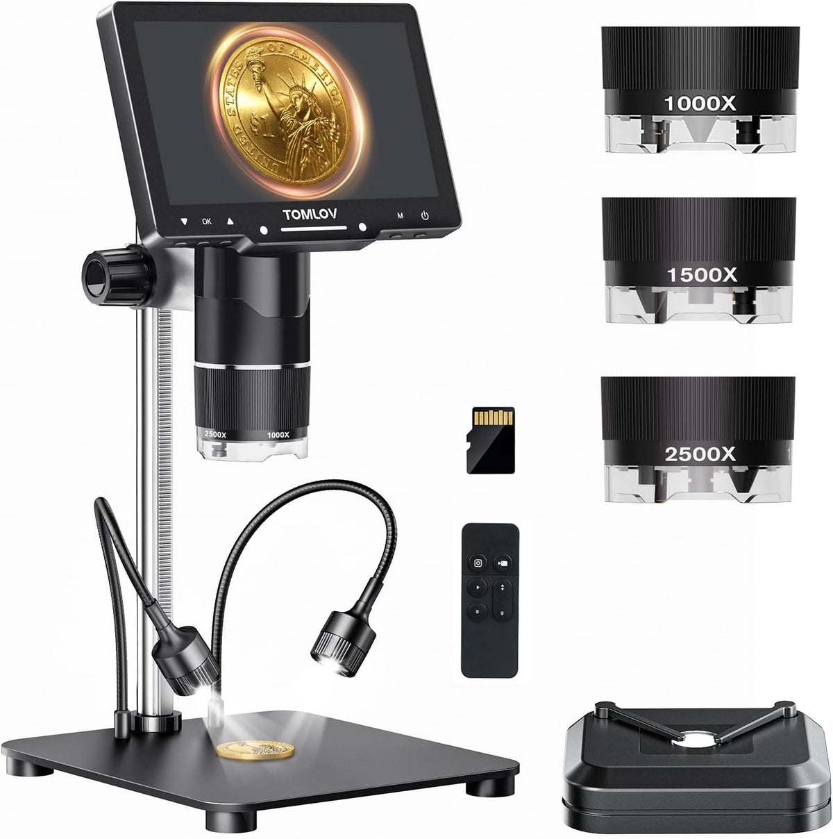 Tril107 3-Lens Digital Microscope 2500X, Coin Magnifier with Light