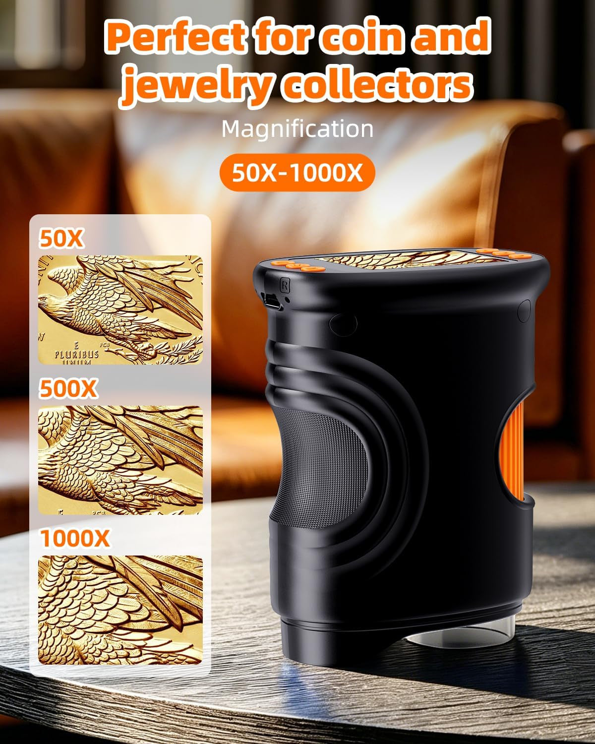 Microscope with Lights, Handheld Digital Coin Magnifier for Collectors