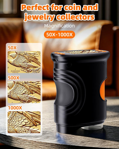 Microscope with Lights, Handheld Digital Coin Magnifier for Collectors
