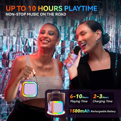 Portable Mini Karaoke Machine with 2 Wireless Microphones - Rechargeable USB Bluetooth Speaker, LED Lights, Suitable for Family Gatherings, Birthday Parties, Gifts for 3-14 Year-Old Children