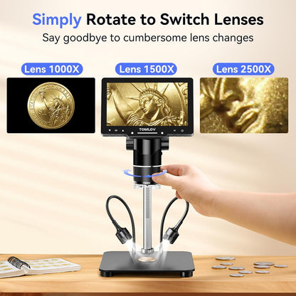 Tril107 3-Lens Digital Microscope 2500X, Coin Magnifier with Light