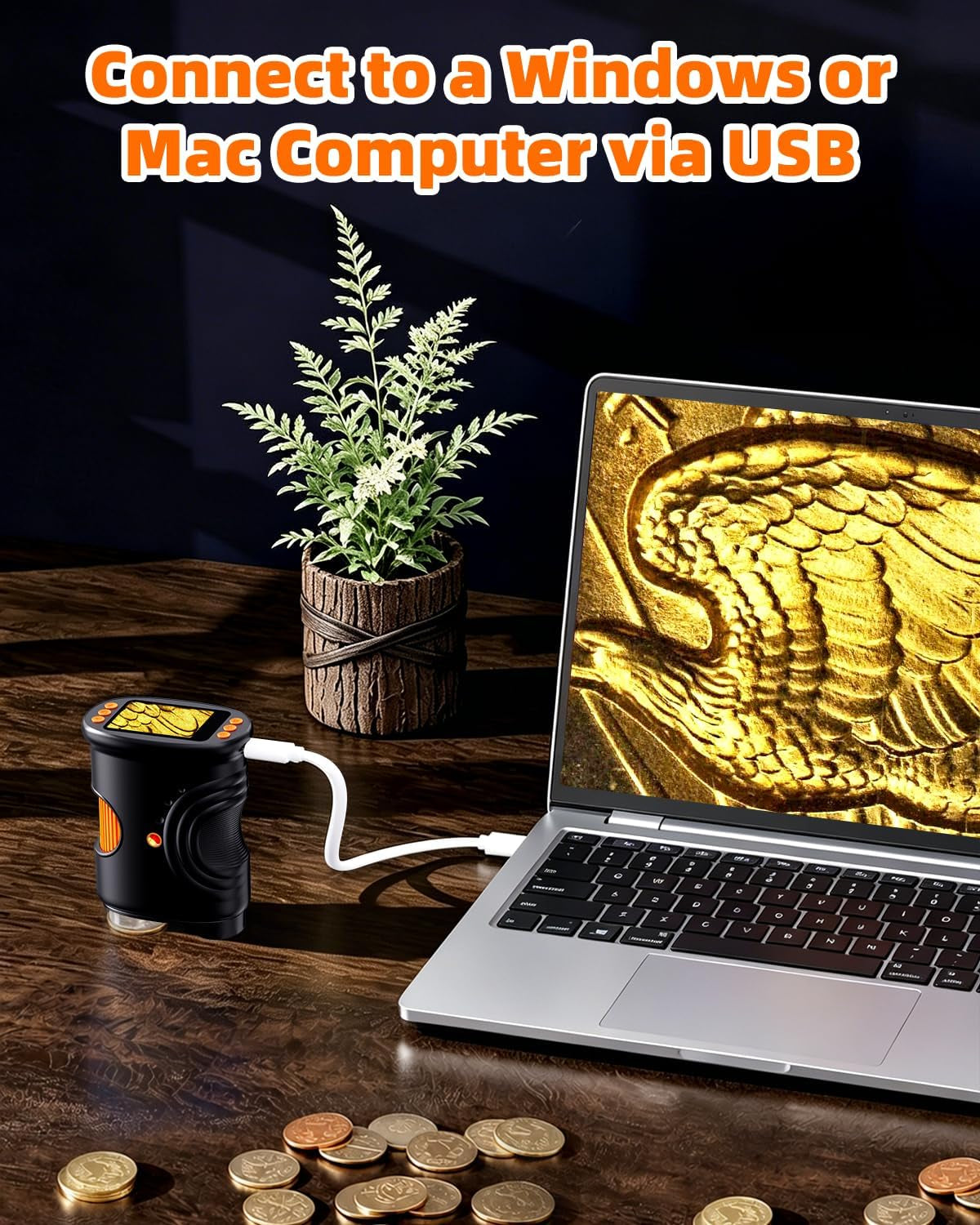 Microscope with Lights, Handheld Digital Coin Magnifier for Collectors