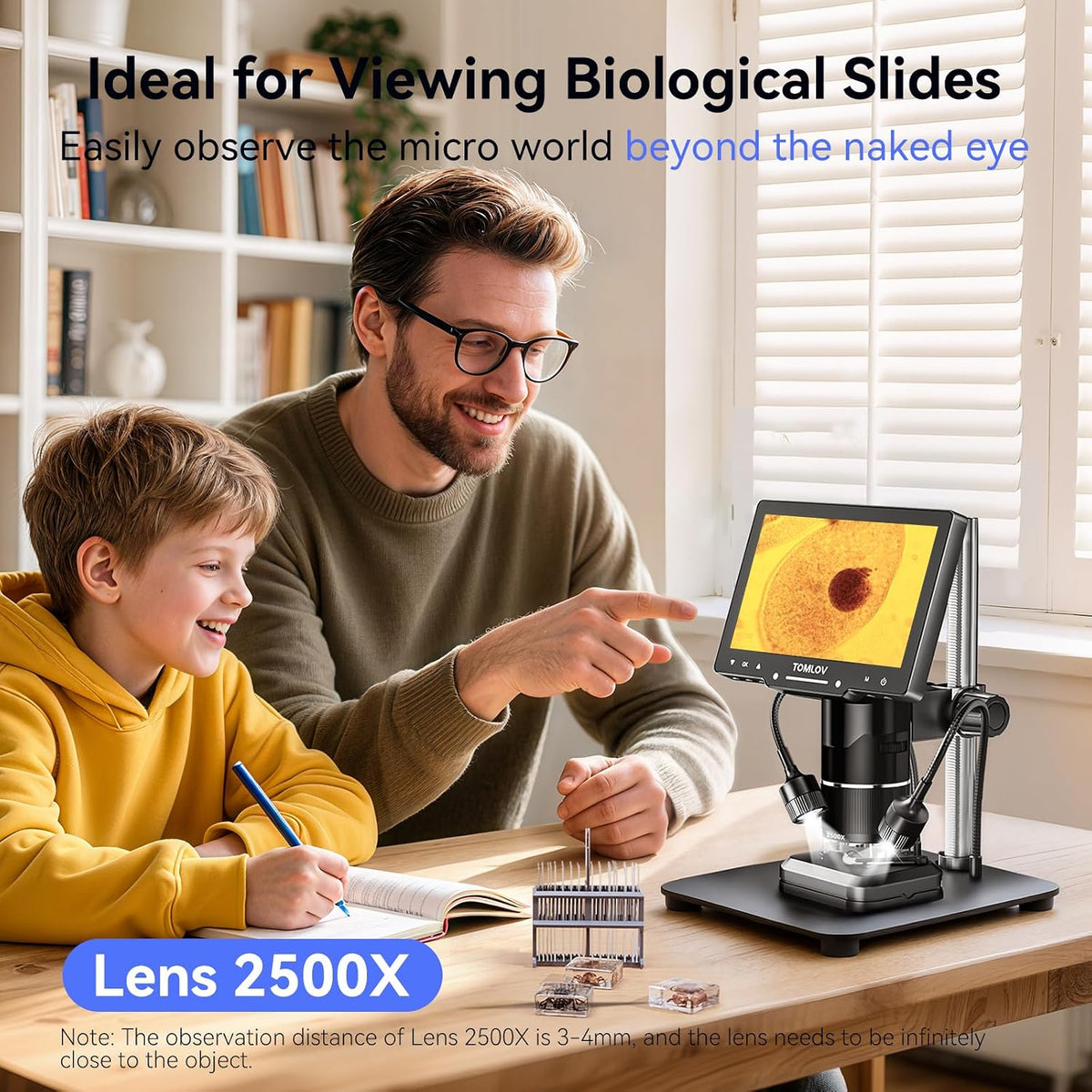 Tril107 3-Lens Digital Microscope 2500X, Coin Magnifier with Light